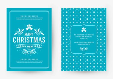 Neşeli Noel tebrik kartı şablonu. Tipografik retro tasarımı. Vektör çizim