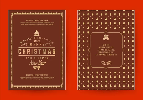 Merry Christmas Greeting Card Template Typographic Retro Design Vector Illustration — Stock Vector