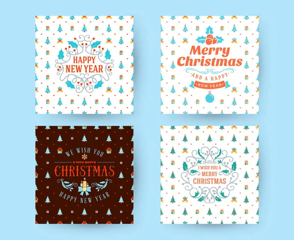 Merry Christmas Happy New Year Retro Design Seamless Background Set — Stock Vector