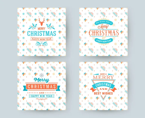 Merry Christmas Happy New Year Retro Design Seamless Background Set — Stock Vector