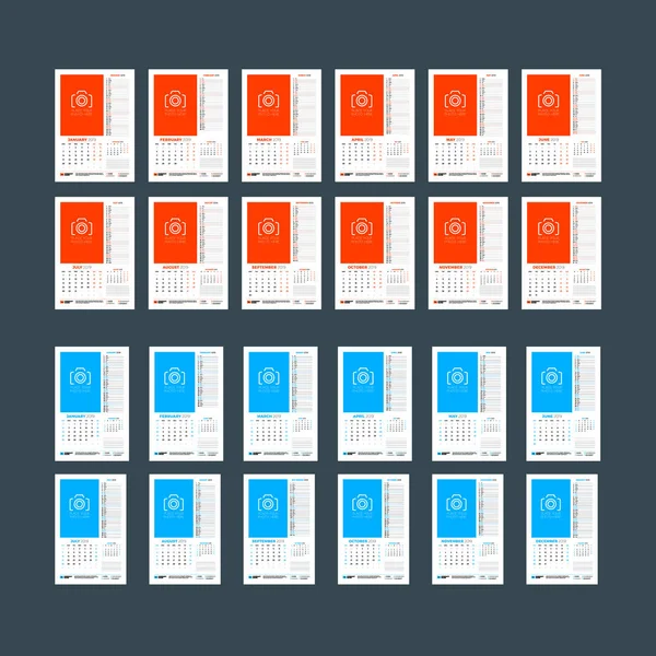 Wandkalender Vorlage Für Das Jahr 2019 Die Woche Beginnt Sonntag — Stockvektor