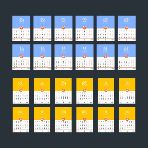 Plantilla Calendario Pared Para 2019 Año Semana Comienza Domingo Semana — Vector de stock