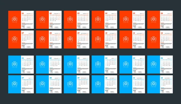 Plantilla Calendario Pared Para 2019 Año Semana Comienza Domingo Semana — Archivo Imágenes Vectoriales