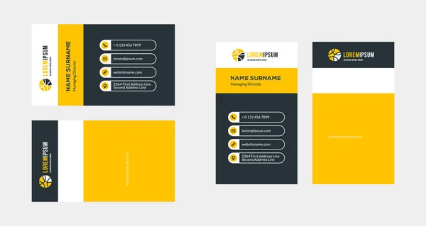 Sjabloon Voor Creatieve Visitekaartjes Dubbelzijdig Afdrukstand Staand Liggend Horizontale Verticale — Stockvector