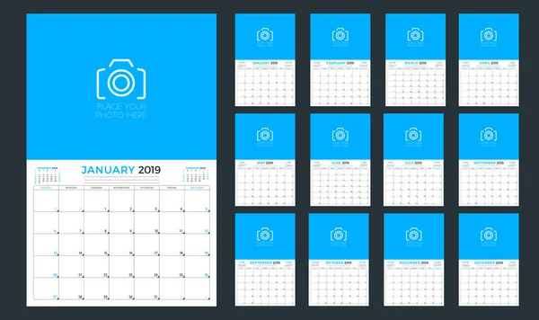 Wandkalender Planer Vorlage Für Das Jahr 2019 Die Woche Beginnt — Stockvektor