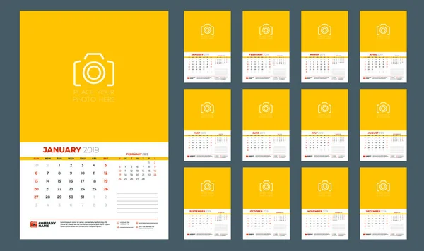 Wandkalender Planer Vorlage Für Das Jahr 2019 Die Woche Beginnt — Stockvektor