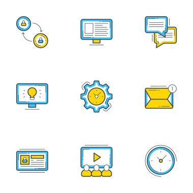 9 düz çizgi iş simgeler kümesi. Düz hat illüstrasyon kavramı web afiş ve basılı malzemeler için. Vektör çizim