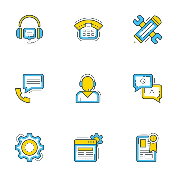 Set of 9 flat line business icons. Help andf support. Flat line illustration concept for web banner and printed materials. Vector illustration — Stock Vector