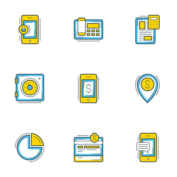 Conjunto de 9 ícones de negócios de linha plana. Pagamentos bancários e móveis. Conceito de ilustração de linha plana para banner web e materiais impressos. Ilustração vetorial — Vetor de Stock