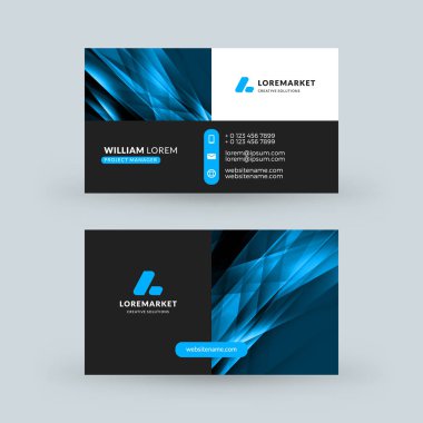 Çift taraflı yatay modern kartvizit şablonu. Vektör mockup çizim. İleti örneği tasarım