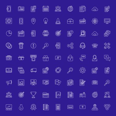 Düz çizgi iş simgeler kümesi. Düz hat illüstrasyon kavramı web afiş ve basılı malzemeler için. Vektör çizim