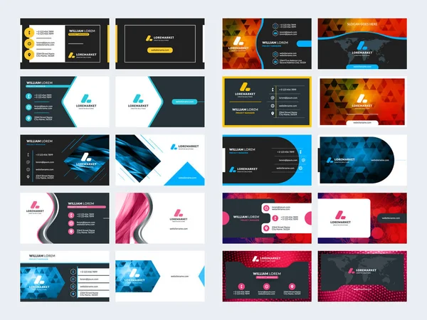 Zestaw 10 dwustronnych szablonów wizytówek. Projektowanie papeterii. Ilustracja wektorowa — Wektor stockowy