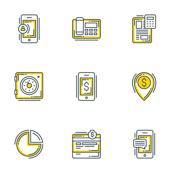 Set of 9 flat line business icons. Flat line illustration concept for web banner and printed materials. Vector illustration — Stock Vector