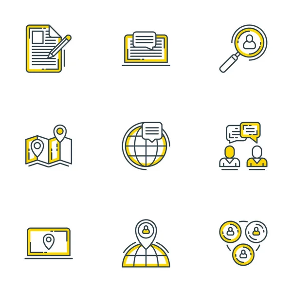 Set van 9 pictogrammen van de bedrijfs van de platte lijn. Platte lijn illustratie concept voor webbanner en drukwerk. Vectorillustratie — Stockvector