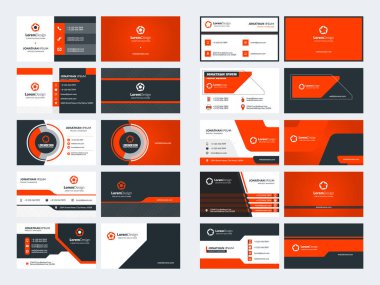10 çift taraflı kartvizit şablonları kümesi. Kırmızı renk teması. Kırtasiye tasarımı. Vektör çizimi