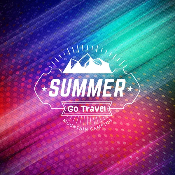 Summer vacation and summertime traveling poster. Typographic summer badge on the colorful retro background. Vector illustration — Stock Vector