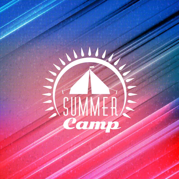 Afiche de vacaciones de verano y verano. Insignia tipográfica de verano sobre el colorido fondo retro. Ilustración vectorial — Vector de stock