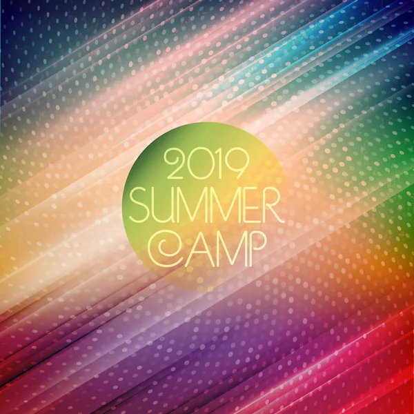 Cartel del campamento de verano. Plantilla de diseño vectorial con fondo de puntos retro abstracto colorido — Vector de stock