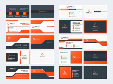 10 çift taraflı kartvizit şablonları kümesi. Kırmızı renk teması. Kırtasiye tasarımı. Vektör çizimi