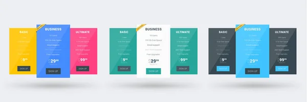 Pricing table color variations. Pricing plans template for websites and applications. Vector illustration — Stock Vector