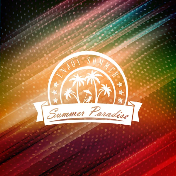 Cartel de vacaciones de verano. Insignia tipográfica de verano sobre el colorido fondo retro. Ilustración vectorial — Vector de stock