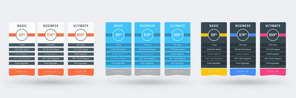 Pricing table color variations. Pricing plans template for websites and applications. Vector illustration — Stock Vector