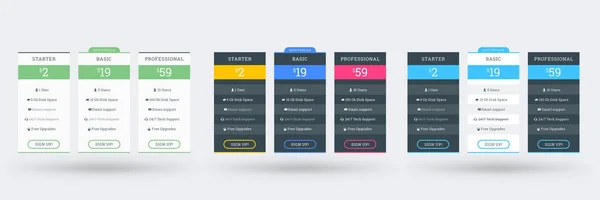Pricing table design template. Vector pricing plans. Vector illustration — Stock Vector