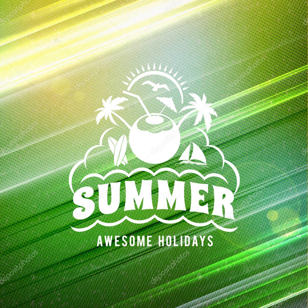 Summer holidays poster. Typographic summer badge on the colorful retro background. Vector illustration