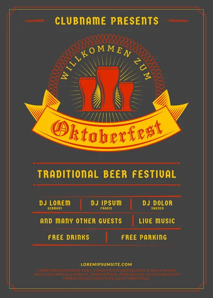 Празднование пива Октоберфест. Типографический плакат или шаблон флаера для пивной вечеринки. Винтажное пиво — стоковый вектор