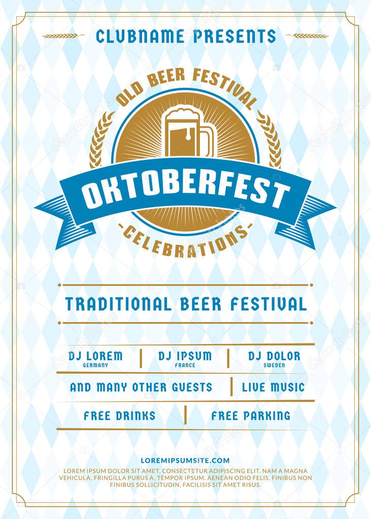Oktoberfest beer festival celebration. Typography poster or flyer template for beer party. Vector illustration