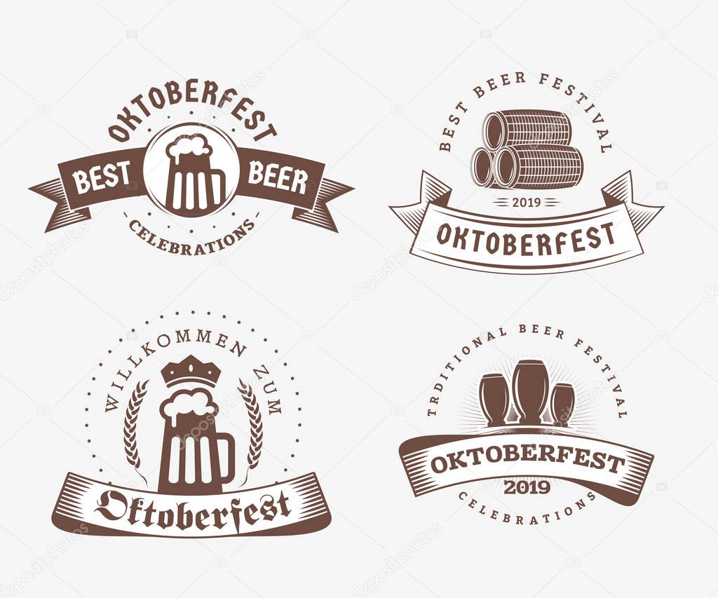 Beer festival Oktoberfest celebrations. Set of retro vintage beer badges, labels, logos for bar, pub, beer party. Vector design elements