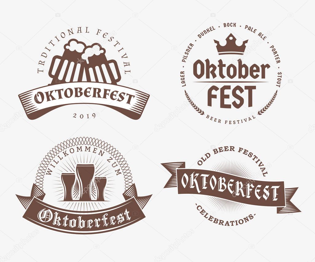 Beer festival Oktoberfest celebrations. Set of retro vintage beer badges, labels, logos for bar, pub, beer party. Vector design elements