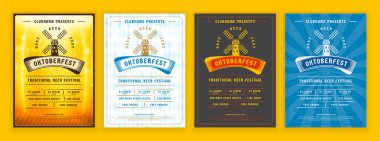 Oktoberfest bira festivali kutlaması. Retro tipografi posteri veya bira partisi için el ilanı şablonu. Farklı davet tasarımı seti