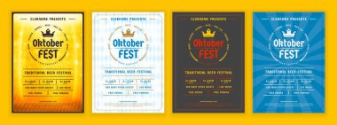 Oktoberfest bira festivali kutlaması. Retro tipografi posteri veya bira partisi için el ilanı şablonu. Farklı davet tasarımı seti