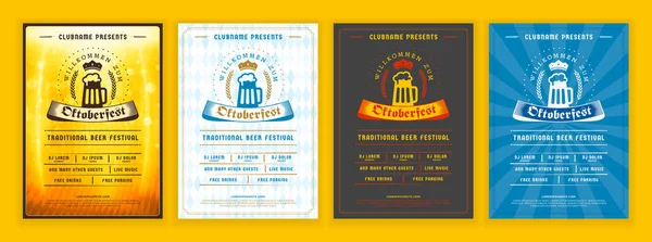 Oktoberfest bira festivali kutlaması. Retro tipografi posteri veya bira partisi için el ilanı şablonu. Farklı davet tasarımı seti — Stok Vektör