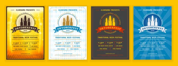 Oktoberfest bira festivali kutlaması. Retro tipografi posteri veya bira partisi için el ilanı şablonu. Farklı davet tasarımı seti — Stok Vektör