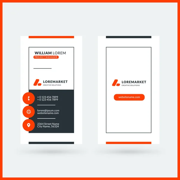 垂直双面黑色和红色现代名片模板。矢量插图。文具设计 — 图库矢量图片