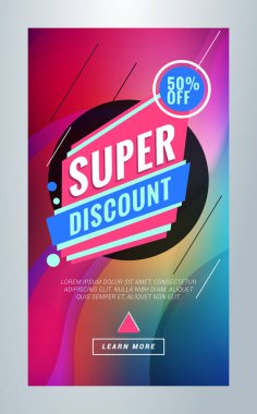 Süper indirim. Sosyal medya hikayeleri için düzenlenebilir şablonlar. Özel teklif etiketli hikaye şablonu. Vektör renkli illüstrasyon