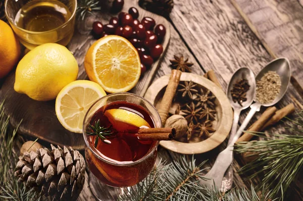 Flat Lay Ingredients Forchristmas Hot Mulled Red Wine Spices Fruits — Stock Photo, Image