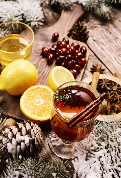 Top View Ingredients Forchristmas Hot Mulled Red Wine Spices Fruits — Stock Photo, Image