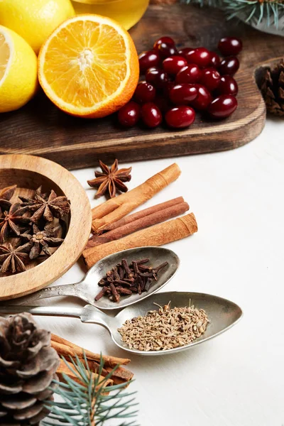 Top View Ingredients Christmas Hot Mulled Red Wine Spices Fruits — Stock Photo, Image