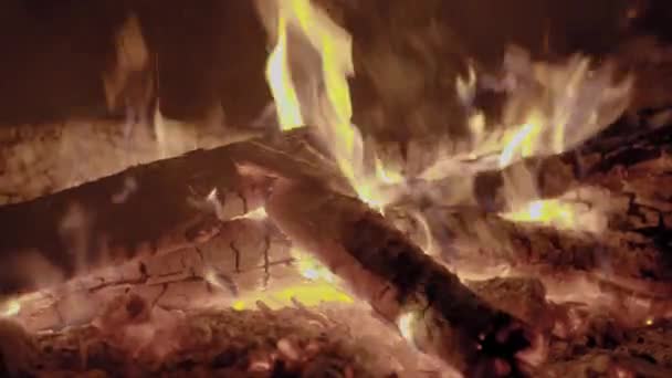 Brandend brandhout in een brand — Stockvideo