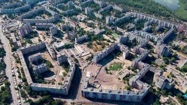 Aerial view multi floor buildings district in city outskirts — Stock Video
