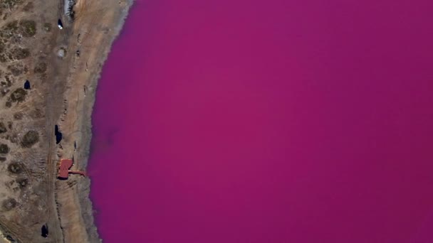日落时粉红盐湖空中无人驾驶飞机观景 — 图库视频影像