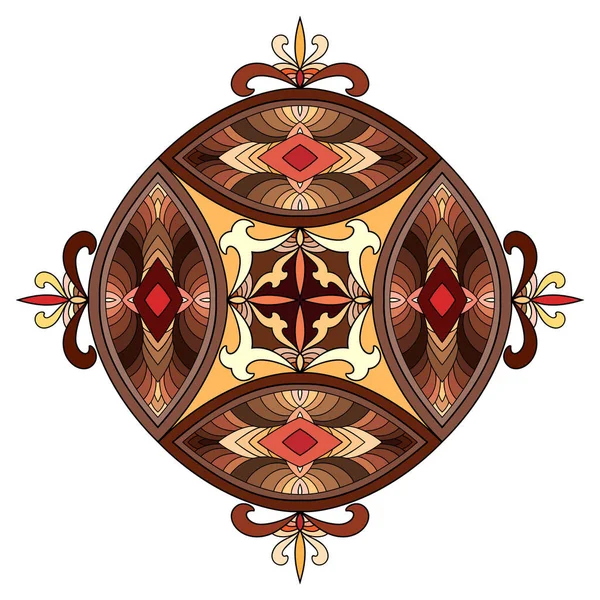 Buntes Mittelalterliches Mandala Mit Braunem Beigem Orangefarbenem Und Rotem Dekor — Stockvektor