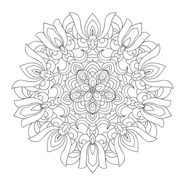 Mandala Decorativo Con Elementi Floreali Sfondo Bianco Isolato Colorare Pagine — Vettoriale Stock