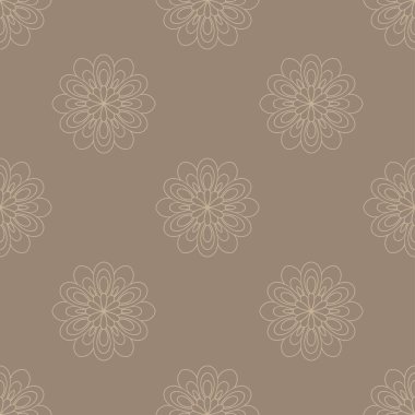 Bej arka planda basit hafif mandala çiçekleri. Kusursuz soyut karalama deseni.