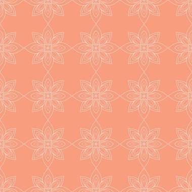 Sakin turuncu arka planda açık pembe basit çiçekler. Kusursuz soyut mandala deseni.