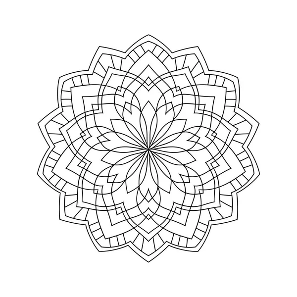 Beyaz yalıtılmış arka planda geometrik desenli basit dekoratif mandala. Boyama kitabı sayfaları için.
