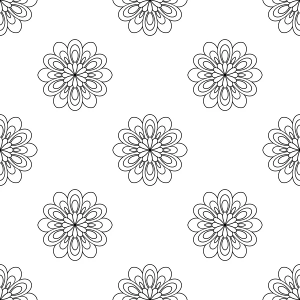 Simples Flores Abstratas Pretas Fundo Branco Padrão Doodle Sem Costura — Vetor de Stock